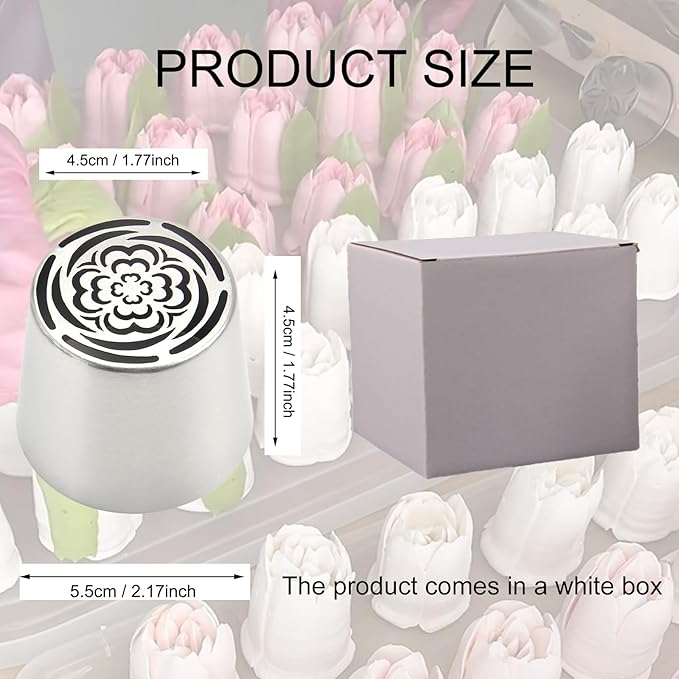 Russian Piping Tips Set 2PCS Stainless Steel Cake Decorating Kit for 3D Flowers Roses Extra Large Icing Nozzles Flower Tips Baker Tools for Wedding Birthday Cakes Cupcakes Cookies (Silver A-1)