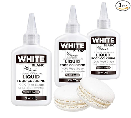 Food Coloring Liquid White, 70g x 3 Food Grade Vibrant Food Dye, Concentrated Liquid Food Coloring Kit Set for Baking, Cake Decorating, Fondant, Easter Egg, Icing and DIY Supplies Kit, Tasteless