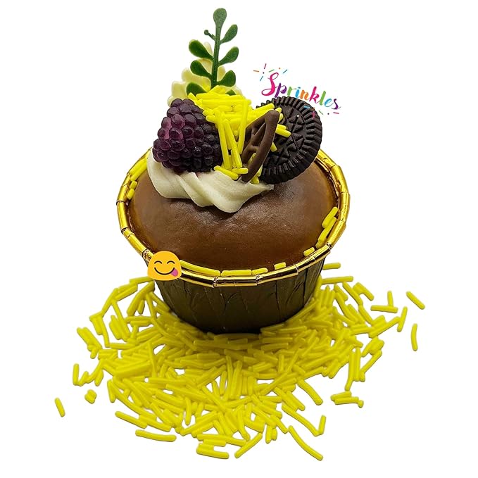 SE Si&Moos Yellow Jimmies Sprinkles Yellow Sprinkles for Cake Decorating Edible Crunchy Jimmies for Topping Ice Cream, Cookies, Cakes, Cupcakes, Dessert Decorating 3 OZ
