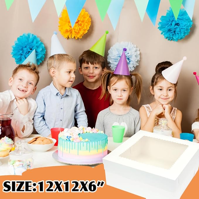 12X12x6 Inch 30 Pack White Square Cake Box, Disposable Cake Boxes for Cake,Cookies,Pies,Cupcakes and Pastry