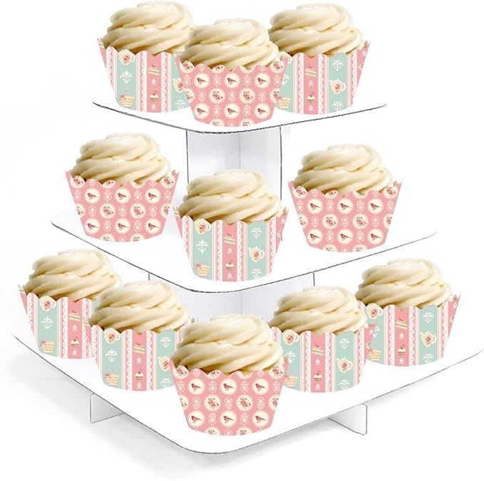 Andaz Press Party Cupcake Wrapper Decorations, Tea Party Blush Pink, Pastel Blue and Yellow Roses, 24-Pack, Theme Colored Bulk Cake Supplies