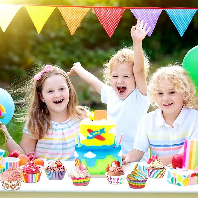 SANNIX 450pcs Rainbow Cupcake Liners, Colorful Baking Cups Cupcake Wrappers Paper Wraps Muffin Liners for Birthday Pride Party Candy Cake Decorations Supplies(9 Designs)