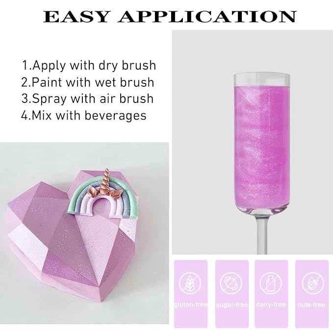 Hot Pink Edible Luster Dust for Cake Decorating – 10g Colaele Shimmering Edible Glitter Dust for Chocolates, Metallic Food Coloring Powder for Edible Glitter for Drinks Cocktails, No Gluten,Vegan