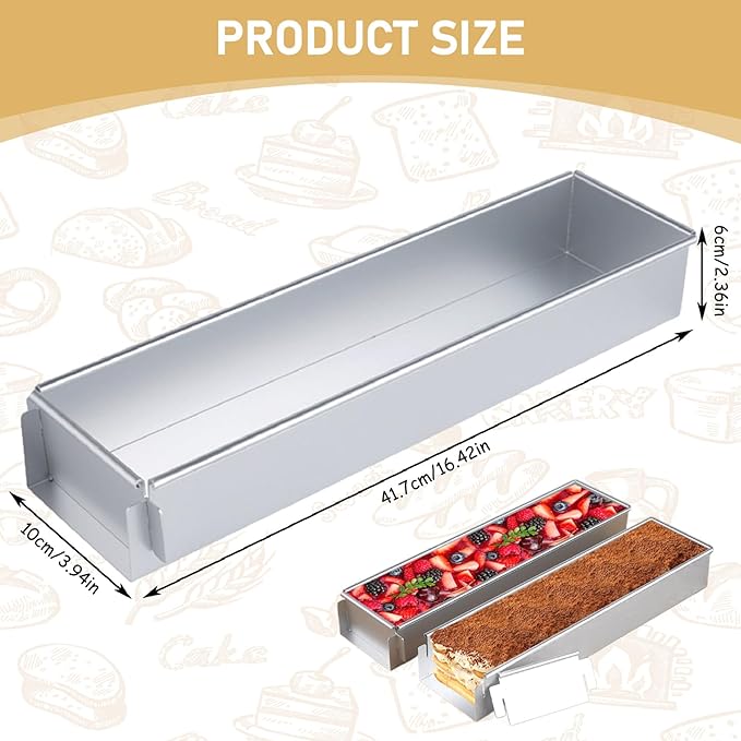 Rectangular Cake Pan 16.4x3.9x2.4 Inch Tiramisu Pan with Removable Baffle Plate Non-stick Rectangle Cake Easy to Clean Ice Cream Mold for Kitchen, Rectangular, Rectangle
