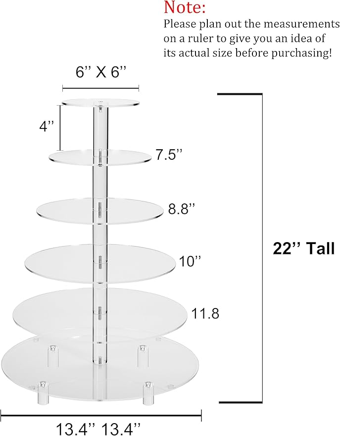 Jusalpha® 6 Tier Round Acrylic Cupcake Stand-cake stand-dessert stand, cupcake Tower 6RFs (6 Tier With Base) (6RF-S)