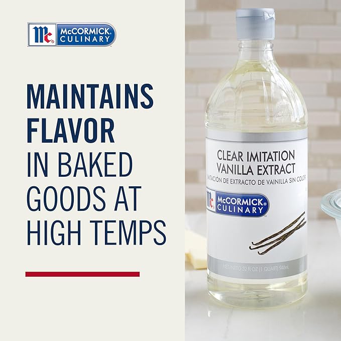 McCormick Culinary Clear Imitation Vanilla Extract, 32 fl oz - One 32 Fluid Ounce Bottle of Clear Vanilla Flavoring for Baking, Perfect in Baked Goods, Frostings, Custards and Desserts