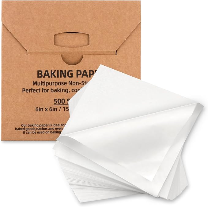 500 Pcs Parchment Paper Baking Sheets, 6"x6" Precut Non-Stick Baking Parchment Paper Sheets Bun Sheet Pan Liners.Baking Grilling Air Fryer Steaming Bread Cup Cake Cookie (White-6"x6")