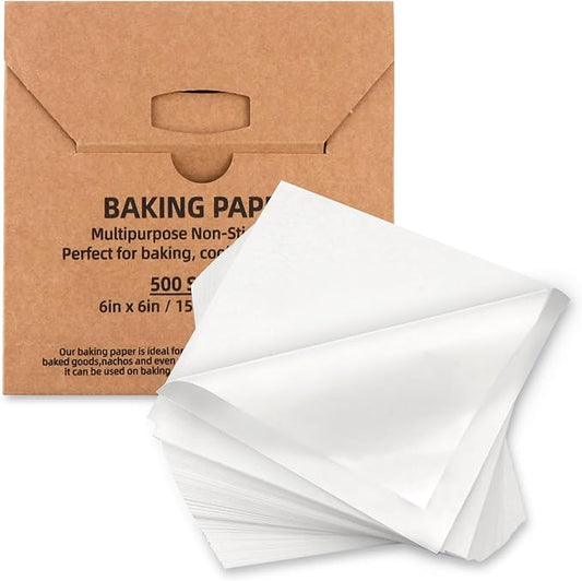 500 Pcs Parchment Paper Baking Sheets, 6"x6" Precut Non-Stick Baking Parchment Paper Sheets Bun Sheet Pan Liners.Baking Grilling Air Fryer Steaming Bread Cup Cake Cookie (White-6"x6")
