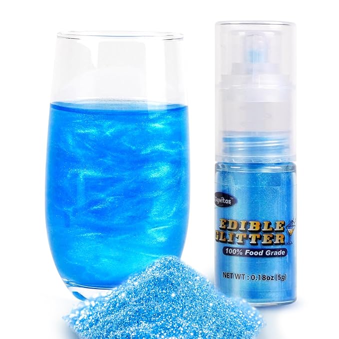 Blue Edible Glitter Spray 5g, Shimmer Edible Glitter for Cocktails, Food Grade Luster Dust for Beverages & Cake Decorating, Drinks, Baking, Chocolate