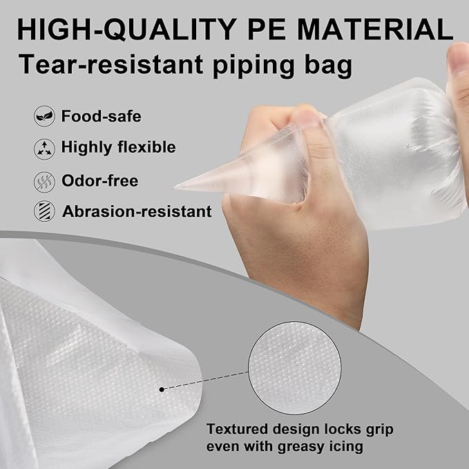 TOPULORS Disposable Piping Bags 12" Height - 100 PCS Pastry Bags - Tipless Icing Piping Bags for Frosting - Ideal for Cakes and Cookies Decorating Supplies - Extra Thick, Anti Burst, and Non-Slip