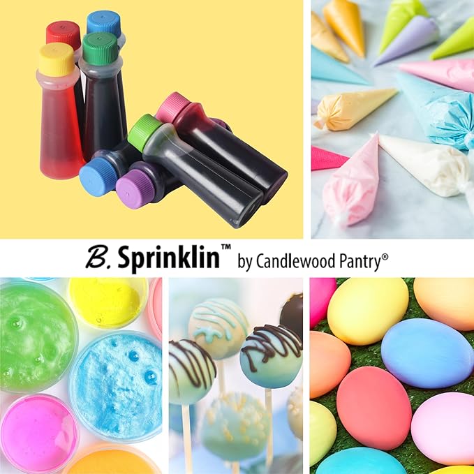 Candlewood Pantry B. Sprinklin Assorted Liquid Food Coloring Kit, 8 Bottles, 0.3 fL Oz/Neon and Regular (4) Colors - Vibrant Food Dye for Slime Crafts, Eggs, Frosting and Cake Decorating