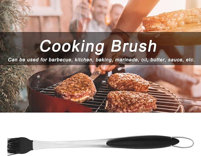 Basting Brush, 17.7 in Multipurpose Stainless Steel Long Handle Basting Brush Oil Spread Brush Heat Insulation Anti Scalding Cooking Brush for Pastry Sauce BBQ Grill