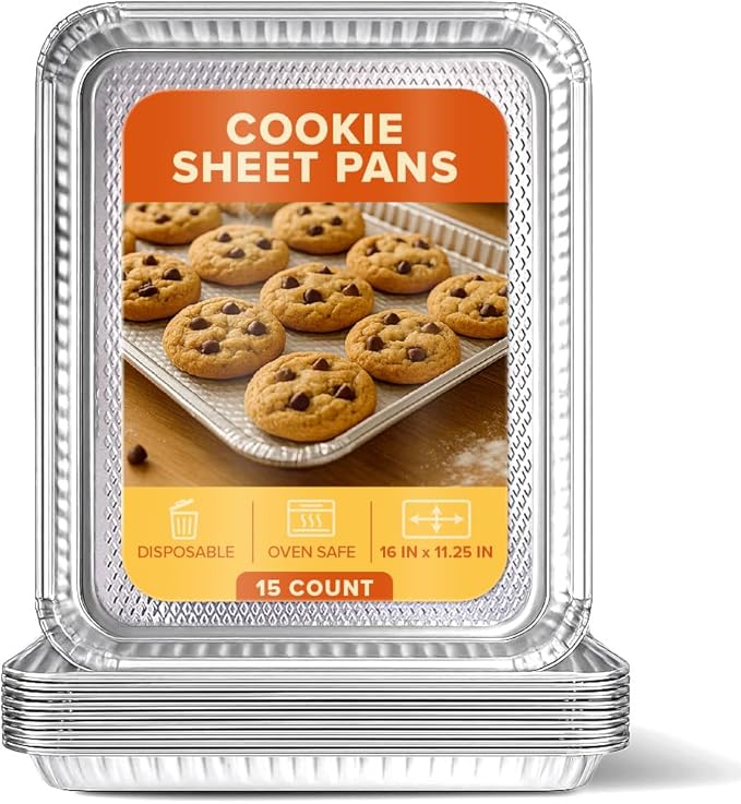 Stock Your Home Aluminum Pans Cookie Sheet Baking Pans (15 Pack) Disposable Foil Trays - Reusable and Durable Nonstick Baking Sheets – Disposable Cookie Pans