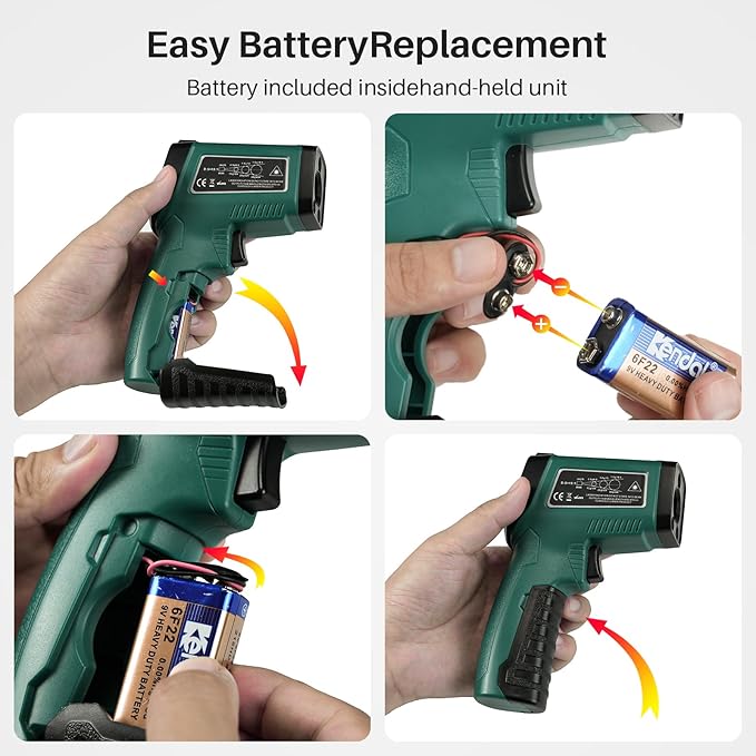 Infrared Thermometer for Cooking, Gedaye Surface Laser Temperature Gun with Laser Pointer 13:1, Metal Probe, Adjustable Emissivity, -58℉ to 1562℉, Thermal Thermometer Gun for Pizza Oven Engine HVAC