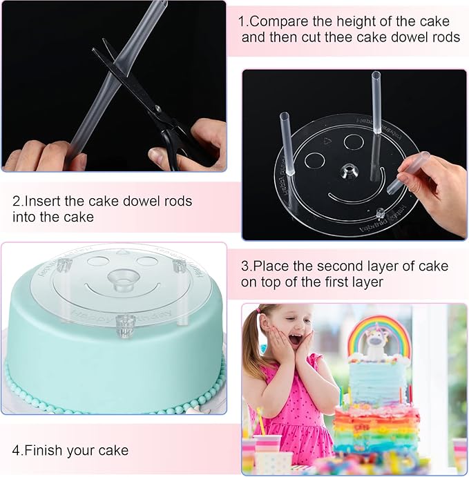 Marsui 68 Pcs Plastic Cake Dowel Rods Set 20 Clear Plastic Dowel Rods12 Stacking and 20 Separator Plates for 4, 6, 8, 10 Inch Cakes