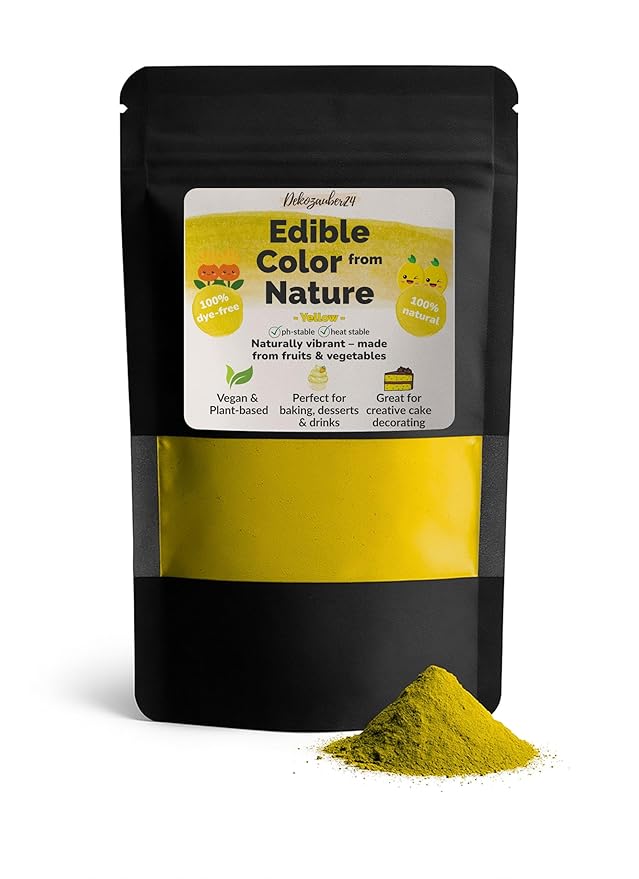 Dekozauber24 Natural yellow food coloring, 0.35oz edible powder, dye free, vegan, plant based and gluten free color for baking