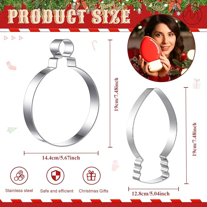 2 Pcs Large Cookie Cutters 8" Extra Large Ornaments Stainless Steel Giant Cookie Cutter for Holiday Baking