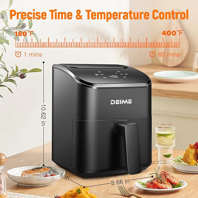 DEIME Air Fryer 3 Qt, Small Airfryer Digital Space Saving Compact, Bake, Reheat, Roasts for Quick Easy Meals, Mini Compact & Quiet, Nonstick & Dishwasher Safe Basket (Black+TR)