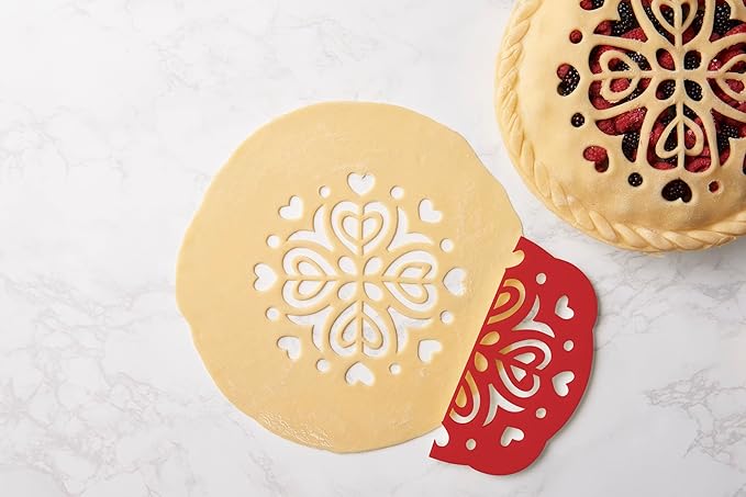 Talisman Designs Pie Top Cutter | Pie Crust Cutter | Pie Decorating Tools | Pie Pastry Baking Accessories | Stencil Crust Cutout | 10-Inch | Hearts Design | Red