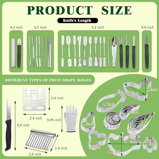 48-Piece Stainless Steel Fruit & Melon Carving Tools Set with Gloves - Watermelon Sculpting Kit, Ergonomic Handles, Portable Case for Culinary Arts, Sculpting, Peeling