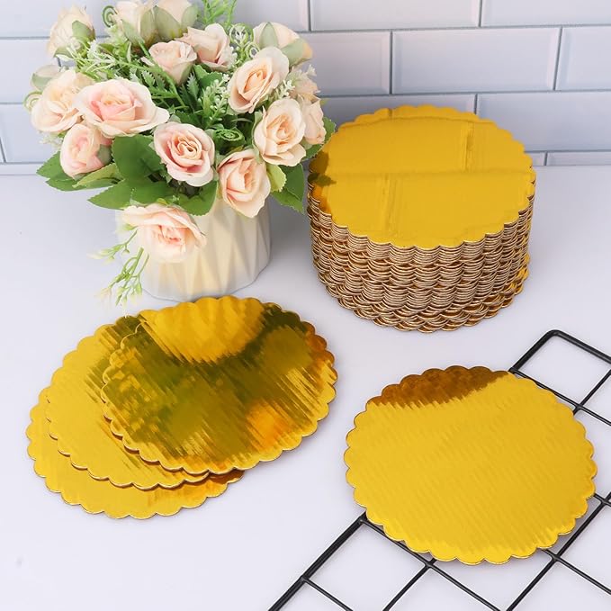 130 Pack 6 Inch Gold Cake Boards, Rounds Cake Cardboard, Flower Edge Cake Base, Disposable Round Cake Board for Wedding, Party, Anniversaries, Birthday Decor