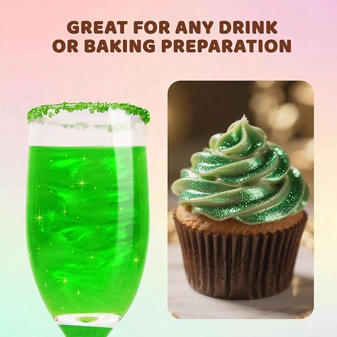 Green Edible Glitter Spray, 5g Food Grade, Edible Green Glitter for Drinks, Cake Decorating, Cocktails, Shimmer Dust Powder for Baking, Chocolate, Strawberry