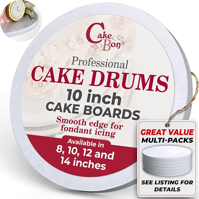 Cakebon Cake Boards - Sturdy 1/2 Thick Drums - 10 Inch Professional Smooth Straight Edges White 12-Pack