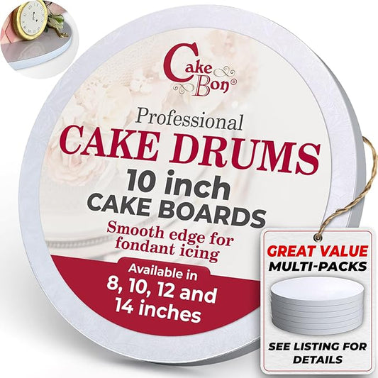 Cakebon Cake Boards - Sturdy 1/2 Thick Drums - 10 Inch Professional Smooth Straight Edges White 1-Pack