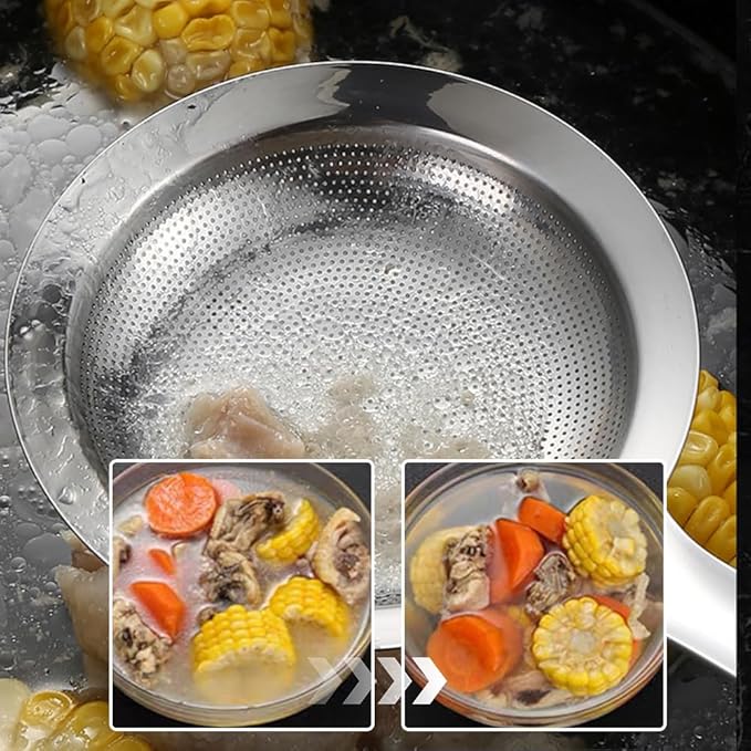 Fine Mesh Stainless Steel Colander, 2024 New Stainless Steel Fine Mesh Strainer for Oil Filter Skimming Grease and Foam, Premium Skimmer Spoon Fine Mesh Strainer with Long Handle (A-Small)