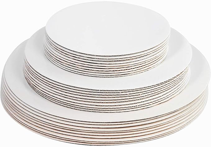 ONE MORE 18-Pack White Cake Board Rounds,Circle Cardboard Round Base 6,8 and 10 inch, Disposable Coated Cake Plate 6 of Each Size,Pack of 18