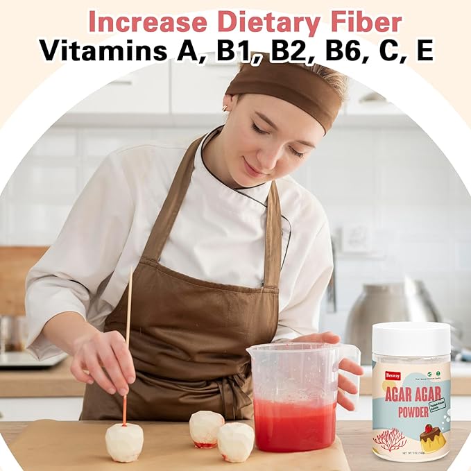 Besway Agar Agar Powder 5 oz, 100% Natural Red Algae, Gelatin Substitute, Vegan Halal Gluten-free, Non-GMO, Sugar-free, Unflavored Plant-based for Cooking Baking, Product of China