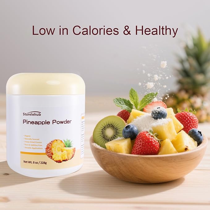 Pineapple Powder, Organic Pineapple Powder, 8oz / 228g, Natural Freeze-Dried, Gluten-free, for Drinks, Cooking, Baking