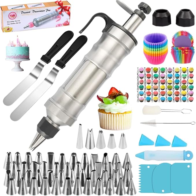 175PCS Icing Decoration Gun Set, Cake Decorating Kit with 48 Piping Tips, Baking Supplies, Icing Gun Kit, Frosting Piping Kit for Beginners, Cupcake, Baking kit, Cake Decorating Tool