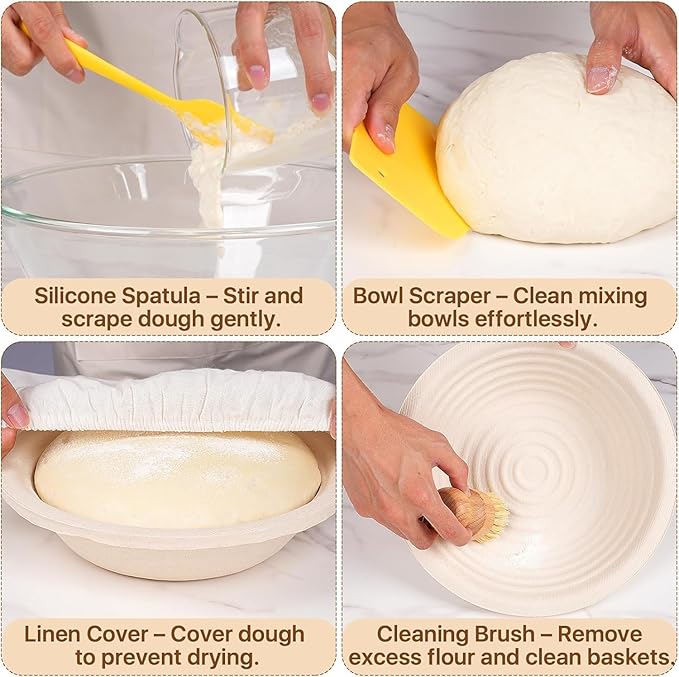 Sourdough Starter Kit with Aliquot Jar, Wood Pulp Round & Oval Bannetons & 34 oz Sourdough Starter Jar & Bread Sling Scrapers & Bag Complete Sourdough Baking Supplies