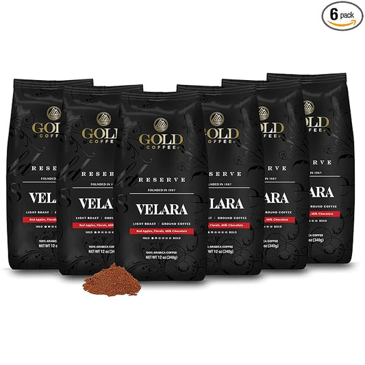 Gold Coffee Co. Velara Premium Blend | Light Roast, Ground | 100% Arabica Coffee | 12 oz., (Pack of 6)