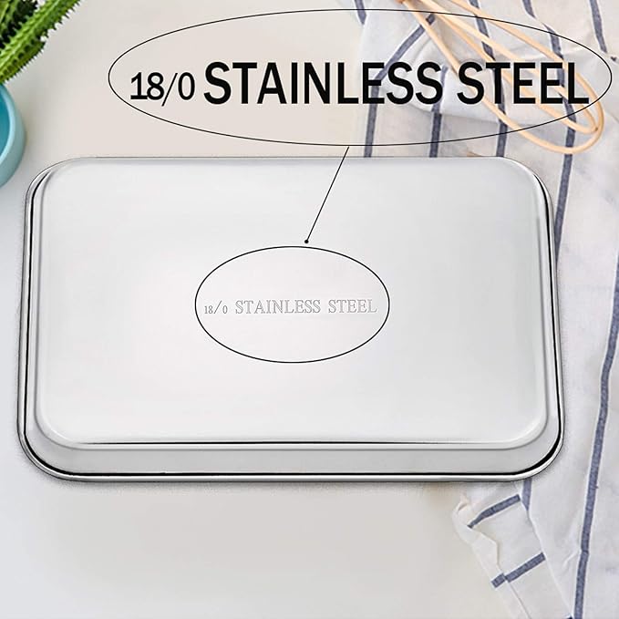 TeamFar Toaster Oven Pan, Stainless Steel Toaster Oven Tray Quarter Sheet Pan, 12.4’’x 9.7’’x1’’, Non Toxic & Healthy, Rust Free & Mirror Finish, Easy Clean & Dishwasher Safe