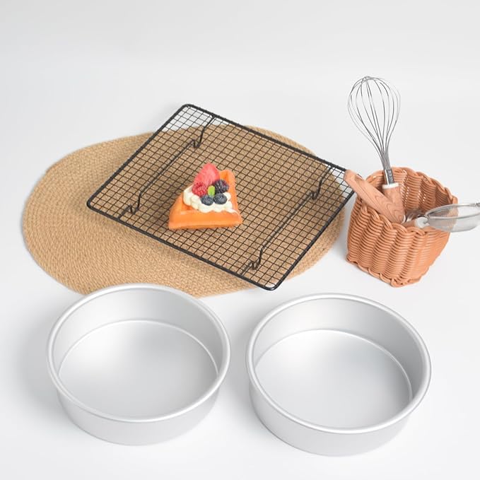 kefyixc7x3 inch round cake pans Set of 2,Cake tins perfect for baking bread, cheesecake, cakes more - durable aluminum molds for circle cake pan (7×3 round Cake Pan, Set of 2)