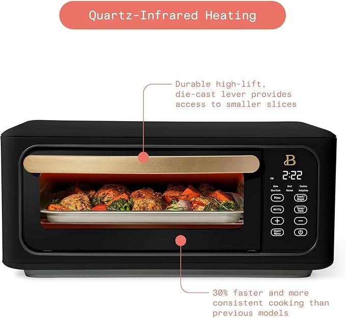Beautiful Infrared Air Fryer Toaster Oven Kit – Special Edition Multi‑Function Countertop Oven with 10 Presets, Fast Heating & Accessories by Drew Barrymore (Black)