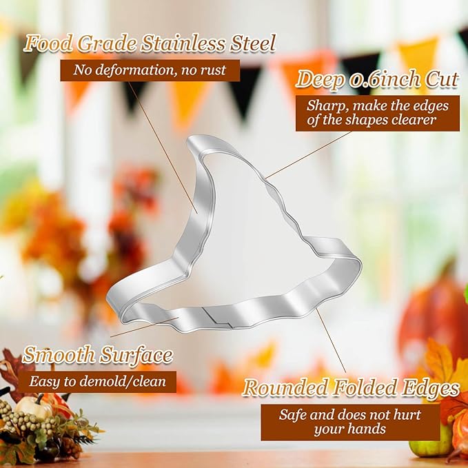 Lezmarket 20Pcs Halloween Cookie Cutters, Stainless Steel Baking Supplies for Halloween Cookie Sandwich Party Decorations- Ghost Pumpkin Cat Bat Coffin Witch Hat Skull Candy Broom Spider Owl Tooth