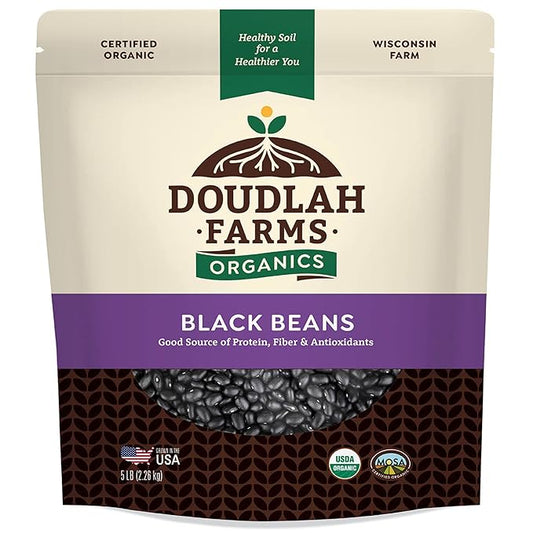 Organic Dried Black Beans 5 lb, Unsalted, Low-Sodium, Non-GMO, Farmed From Regenerative Soil, Tested Clean Certified – Rich in Fiber & Protein – Perfect for Soups, Burritos, Salads & Chili by Doudlah Farms