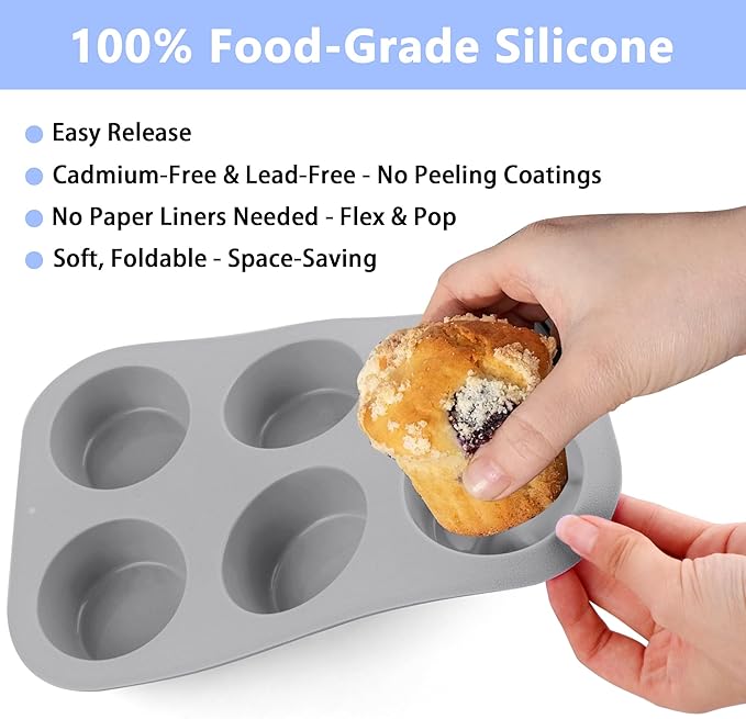 3-Pack 6-Cup Silicone Muffin Pans, Nonstick Cupcake Baking Molds, Muffin Cupcake Pans Molds for Baking, BPA/PFA-Free, Dishwasher & Oven Safe - Gray