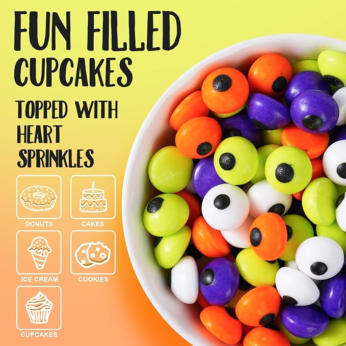 Candy Eyeballs Sprinkles for Cake Decorating Cupcake, Cookies, Ice Cream Topper Cake Sprinkles Baking, Perfect For halloween Party, Christmas, New Year’S Eve (Green Purple Orange Eyeball)