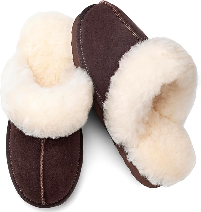 Parfeying Women's Sheepskin House Slippers Indoor Outdoor Shearling Shoes for Women
