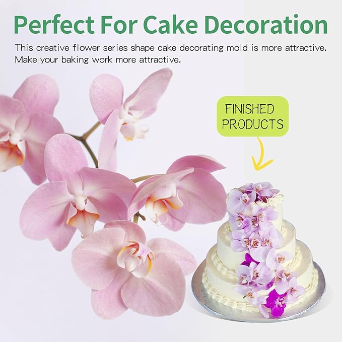 19Pcs Phalaenopsis Orchid Fondant Mold Set, Detailed Silicone Flower Veining Molds for Elegant Cake Decorating and Sugar Flowers