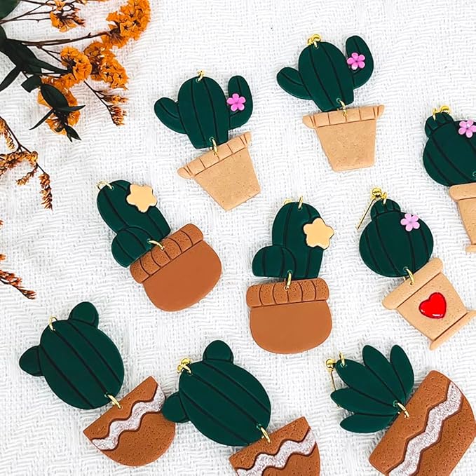 Xaekicr Cactus Polymer Clay Cutters – 10 Pcs Plant and Pot Clay Cutters Set for Earrings and DIY Crafts, Polymer Clay Tools for Jewelry Making