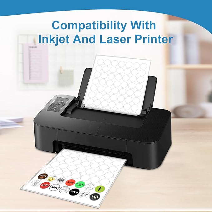 1" Round Sticker Labels for Laser/Ink Jet Printers, White Printable Sheets, Circle Sticker Labels, 10 Sheet （HB-C063）
