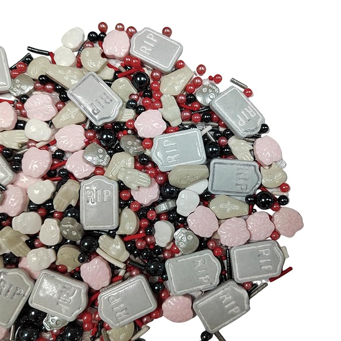 Halloween Sprinkles Edible Red Black Sprinkles for Cake Decorating, Tombstone Skull Palm Bloody Sprinkle Mix for Cupcakes Cake Toppers Cookies Baking Decoratings