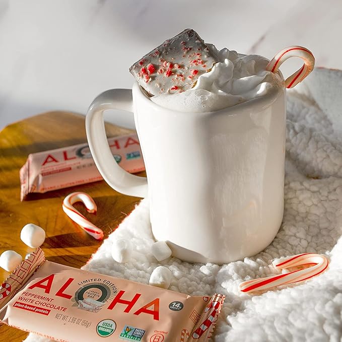 ALOHA Organic Plant Based Protein Bars - Peppermint White Chocolate, Vegan, Low Sugar, Gluten-Free, Paleo, Low Carb, Non-GMO, No Stevia, No Erythritol - LIMITED EDITION, 12 Count (Pack of 1)