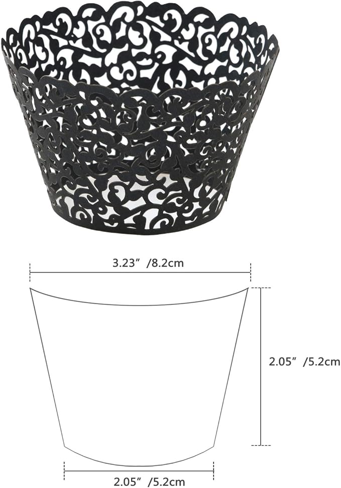 KPOSIYA Pack of 120 Cupcake Wrappers Artistic Bake Cake Paper Cups Vine Designed Laser Cut Cupcake Wraps Baking Cup Muffin Case Trays for Wedding Baby Shower Party Birthday Decoration (120, Black)