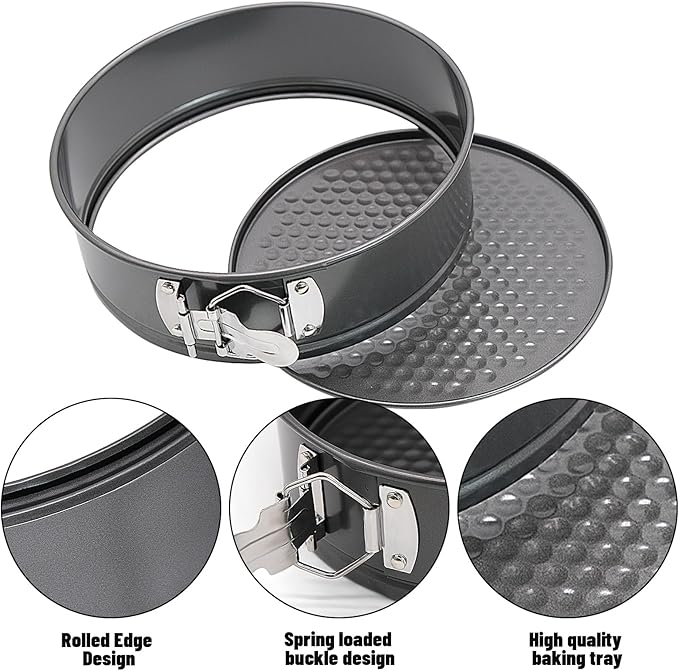 2 PCS Round Springform Cake Tin, Removable Base, Stainless Steel Cake Mold with Snap Closure and Non Stick Layer, Easy to Demould, for Chiffon Cakes